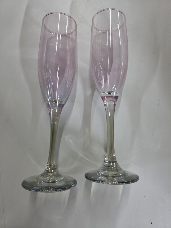 Other - Vintage Pink Ombre Champagne Flutes Glass Set of 2 Smoke Grey Stem Celebrations
